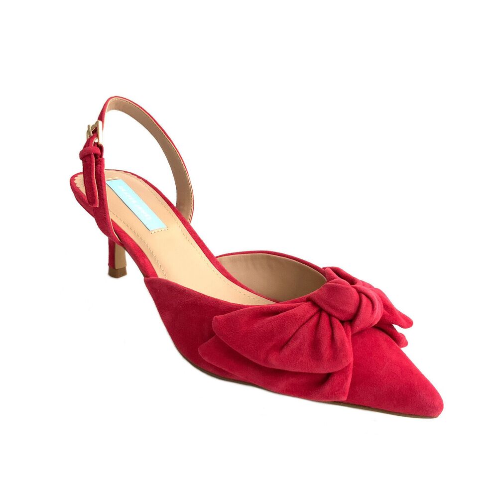 Draper James Tess Suede Point-toe Kitten Heel Sling-backs Sandals Red 8